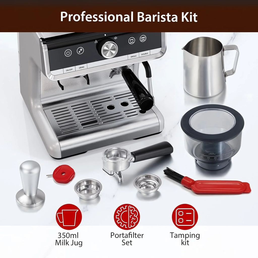 Espresso Machines with Milk Frother Steam Wand,Espresso Maker with Grinder,Barista Latte Machine with Removable Water Tank for Cappuccinos or Macchiatos,Gift for Women Men