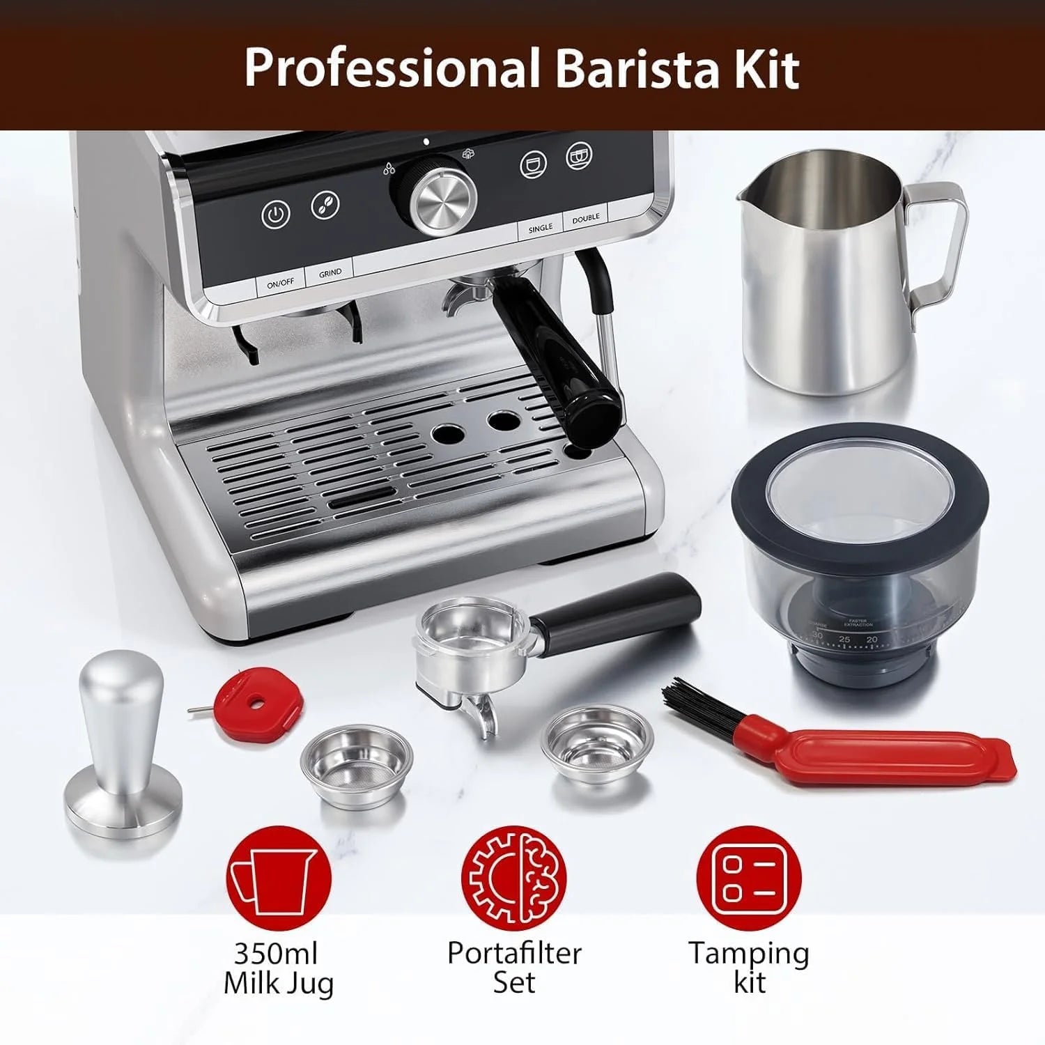 Espresso Machines with Milk Frother Steam Wand,Espresso Maker with Grinder,Barista Latte Machine with Removable Water Tank for Cappuccinos or Macchiatos,Gift for Women Men