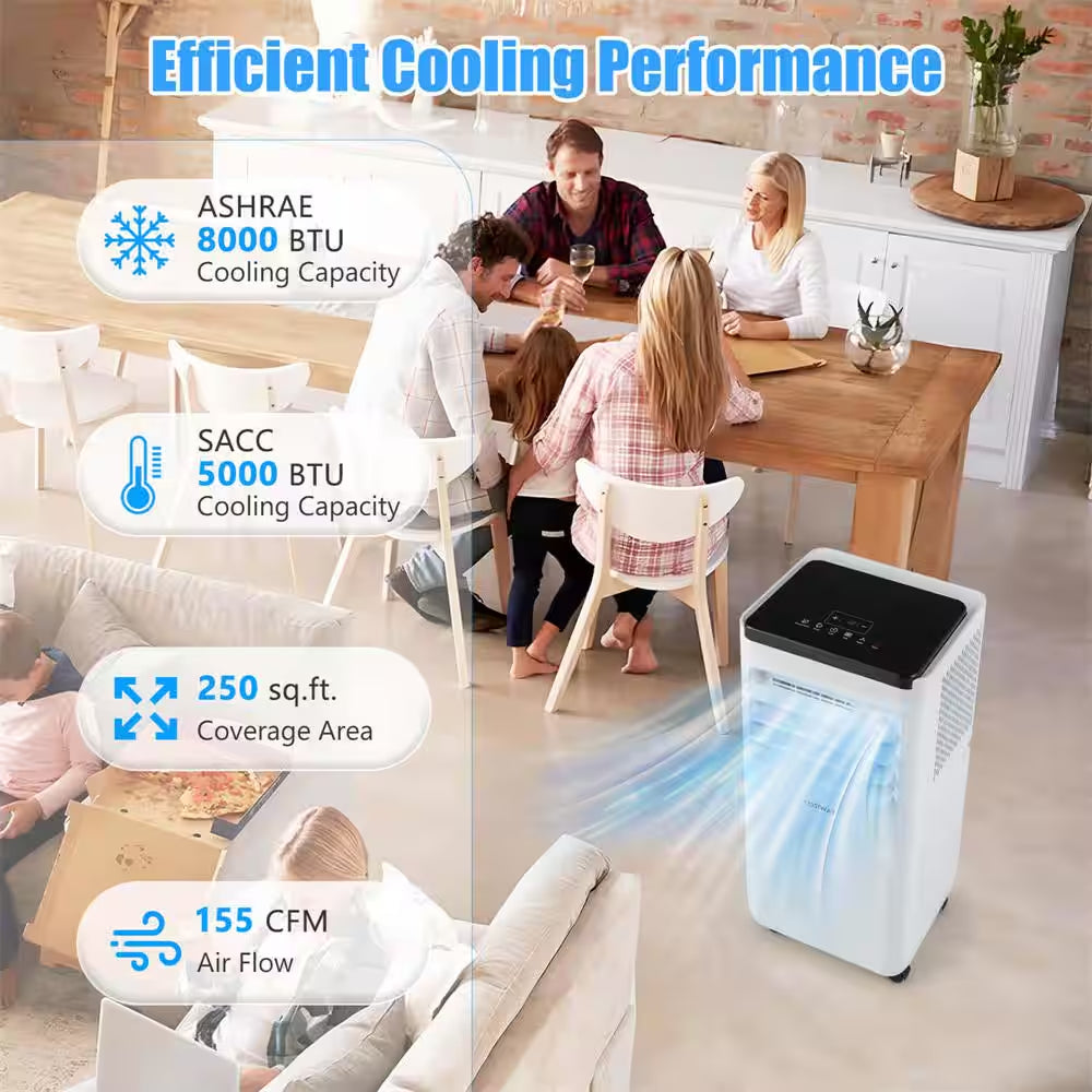 5000 (DOE) BTU Portable Air Conditioner Cools 250 Sq. Ft. with Dehumidifier in White