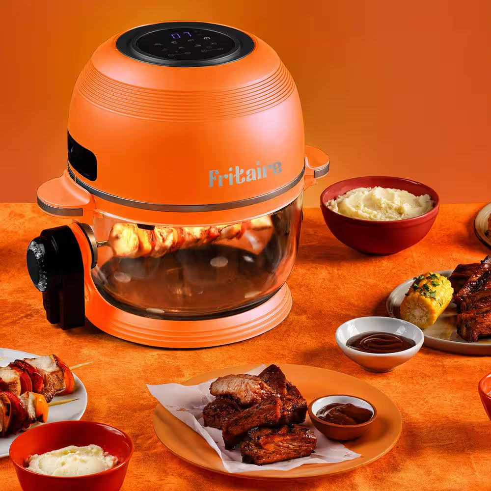 Self-Cleaning Glass Bowl Air Fryer, 5 Qt., 6 Functions, BPA Free, Rotisserie/Tumbler, White