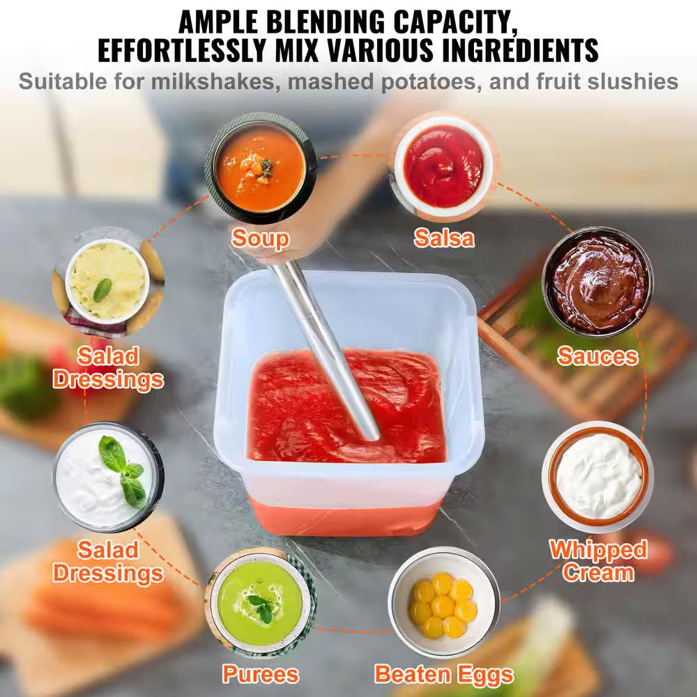 Black Commercial Immersion Blender 750W 20 In. Heavy Duty Hand Mixer Multi-Purpose Portable Mixer