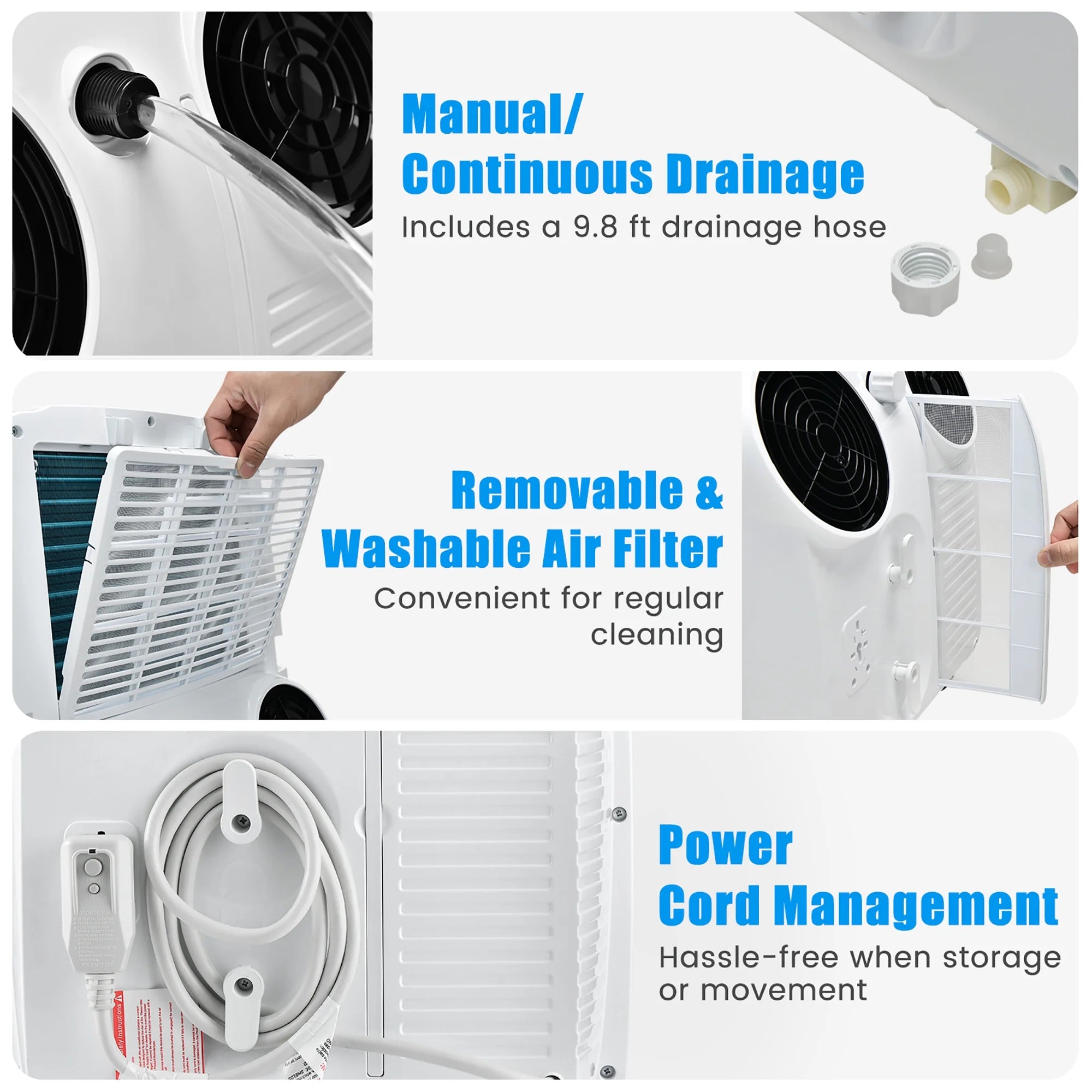 8000 BTU (11,500 BTU ASHRAE) Dual Hose Portable Air Conditioner 3-In-1 AC Unit W/ Remote Control