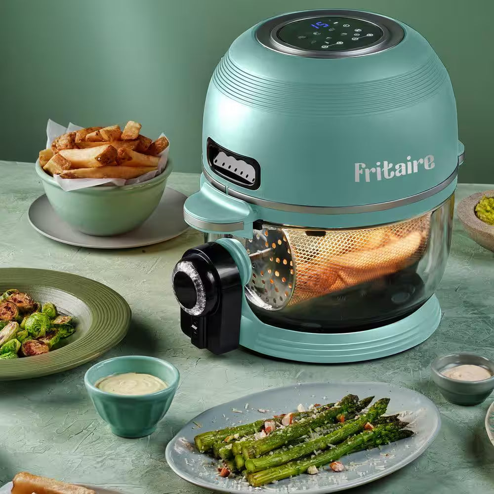 Self-Cleaning Glass Bowl Air Fryer, 5 Qt., 6 Functions, BPA Free, Rotisserie/Tumbler, White