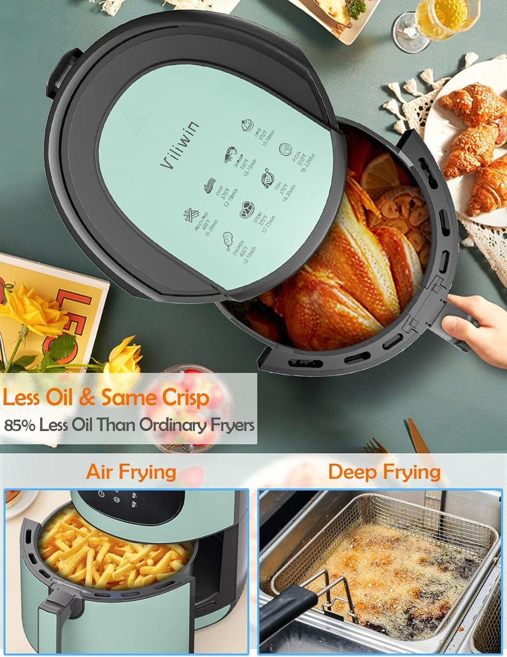 Air Fryer 5.8 Quart Hot Air Fryer Oven with Digital Touch Screen Airfryer with Nonstick Basket Dishwasher Friendly up to 400℉ Large Air Fryer for 2–5 Family Members