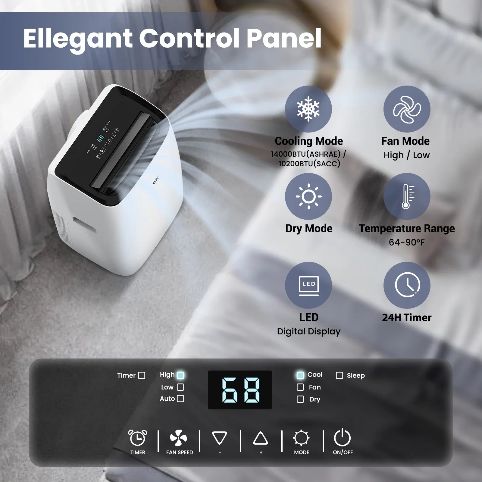 Portable Air Conditioners Unit 10200BTU(14000 BTU ASHRAE), Dehumidifier, Cooling, Fan, Remote Control, 450 Sq. Ft