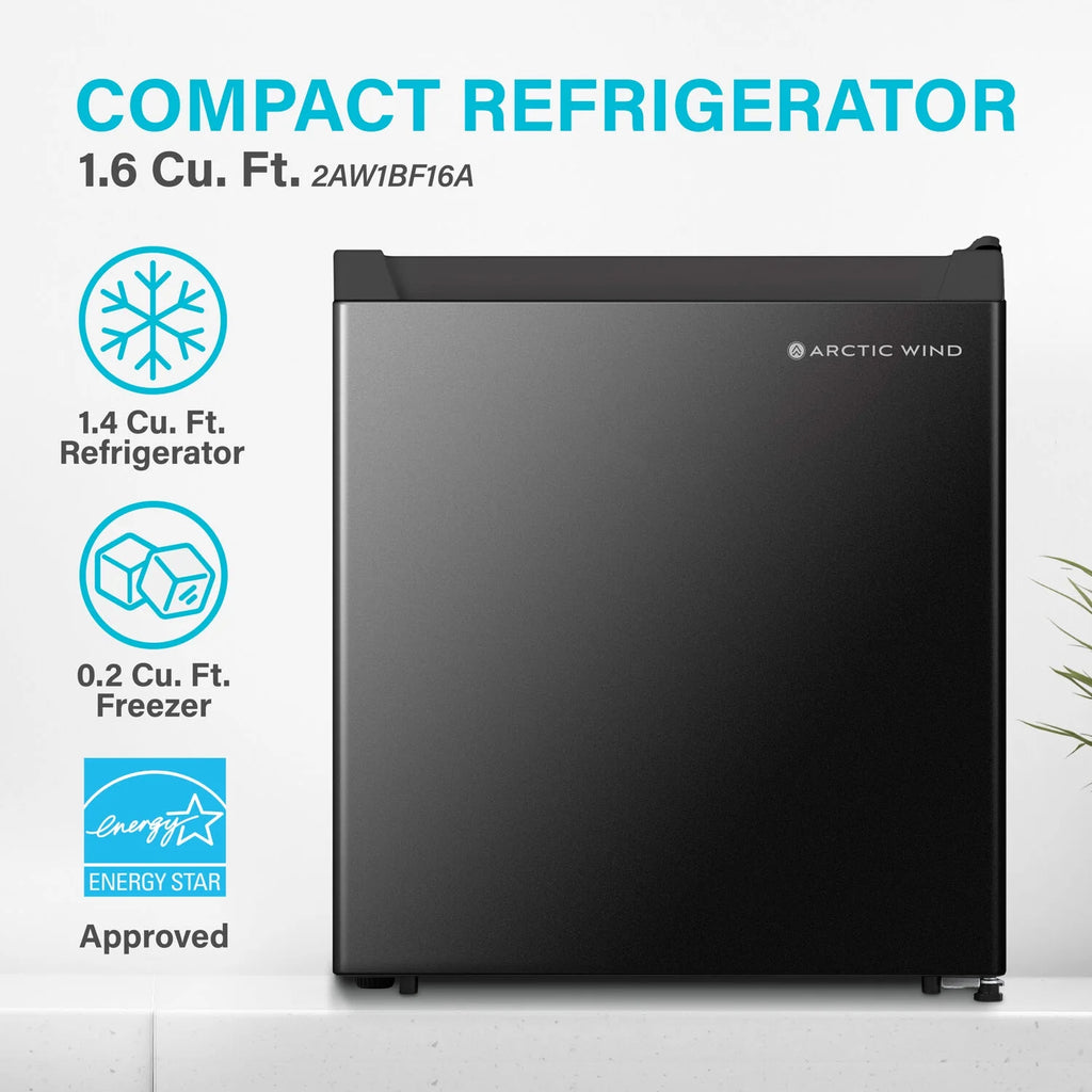 New 1.6-Cu. Ft. Standard Compact Refrigerator with Freezer Compartment, Black, 2AW1BF16A