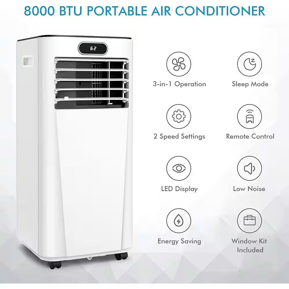 7,000 (DOE) BTU Portable Air Conditioner Cools 350 Sq. Ft. with Humidifier and Remote Control in White