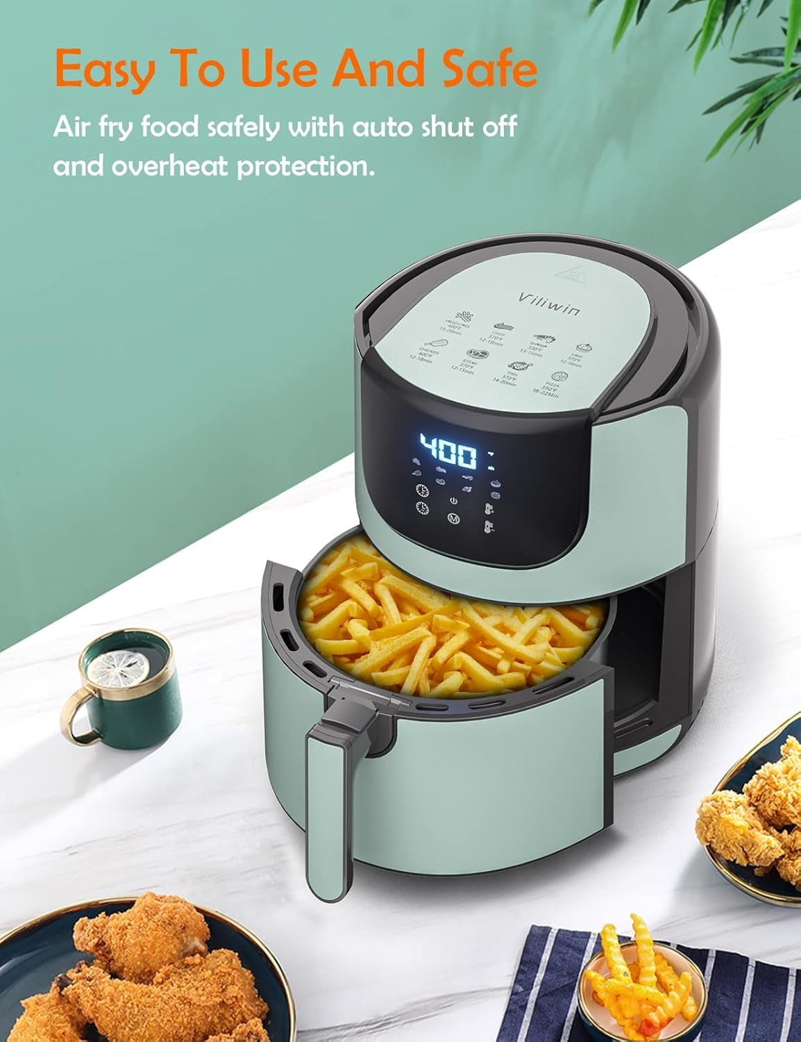 Air Fryer 5.8 Quart Hot Air Fryer Oven with Digital Touch Screen Airfryer with Nonstick Basket Dishwasher Friendly up to 400℉ Large Air Fryer for 2–5 Family Members
