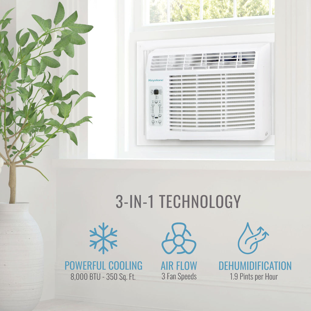 8,000 BTU 350 Sq. Ft 115-Volt Window Air Conditioner, White, KSTAW08BE