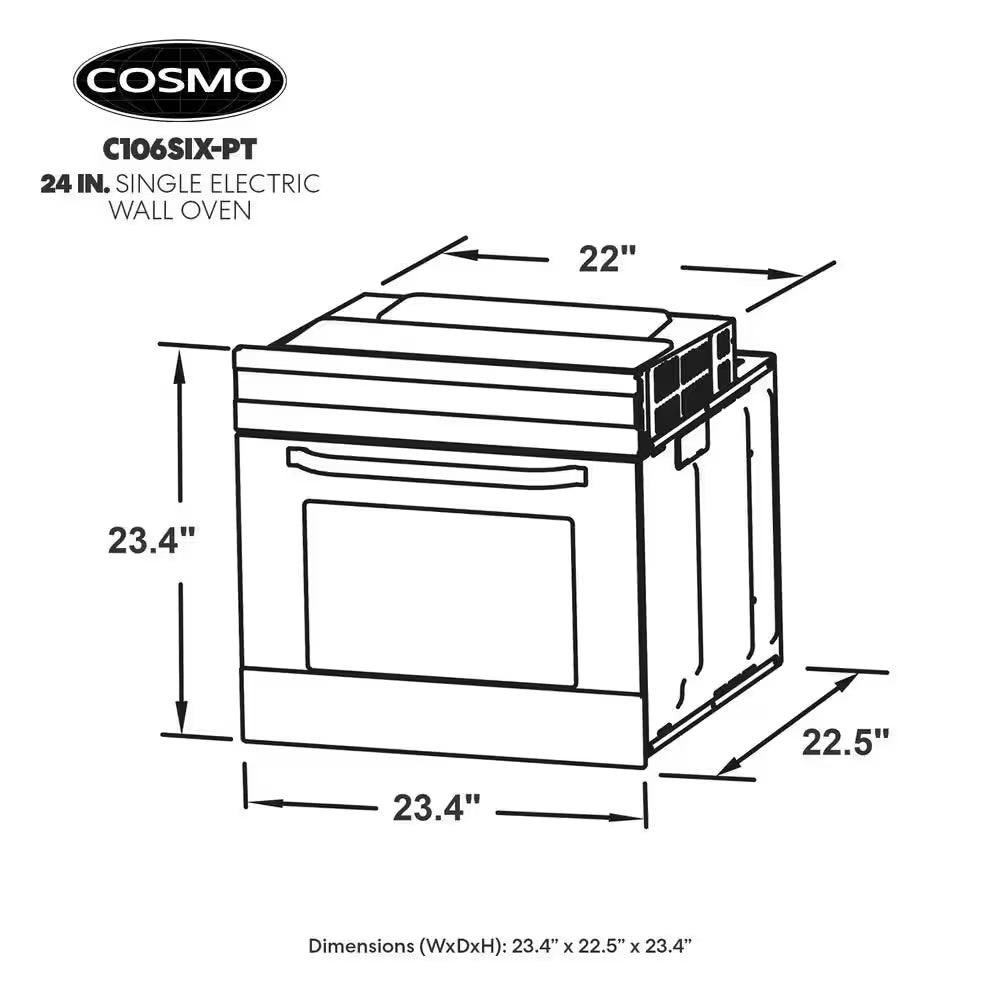 24 In. Lumin Collection 2.5 Cu. Ft. Electric Wall Oven, 8 Functions and True European Convection in Stainless Steel
