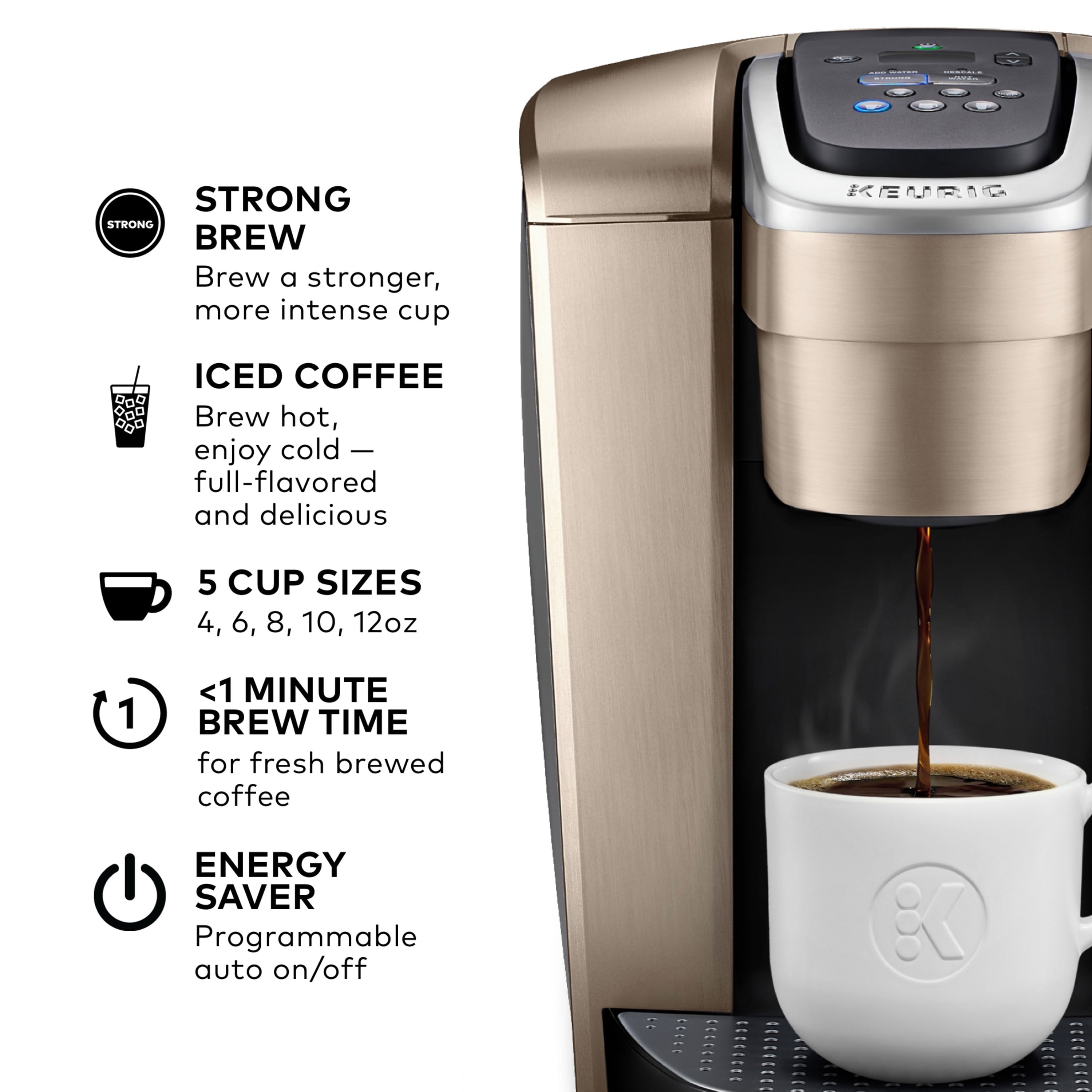 K-Elite, Single Serve K-Cup Pod Coffee Maker, Brushed Gold