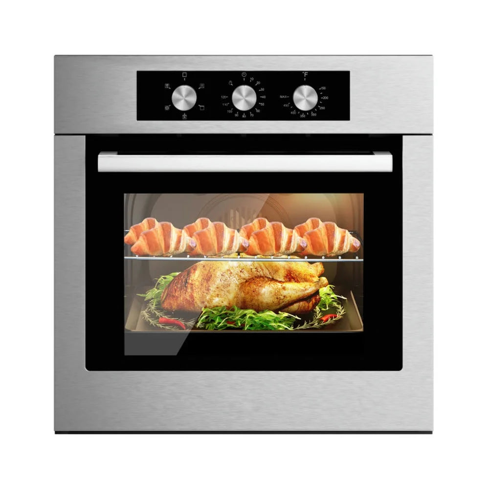 24 Inch Single Wall Oven 2.47Cu.Ft with 5 Cooking Modes and 360° Hot Air Circulation, Single Wall Oven, Well-Made Built-In Oven with 3-Layer Tempered Glass for Indoor, Silver