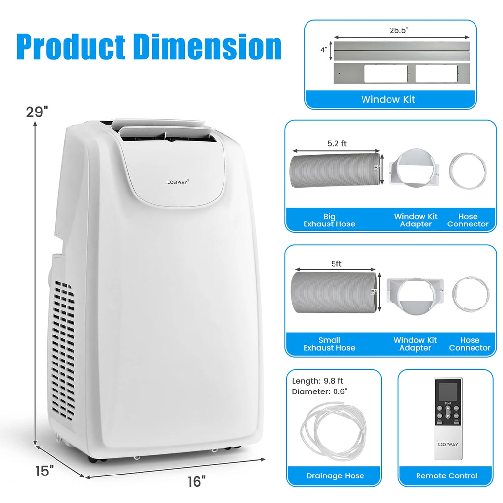 8000 BTU (11,500 BTU ASHRAE) Dual Hose Portable Air Conditioner 3-In-1 AC Unit W/ Remote Control