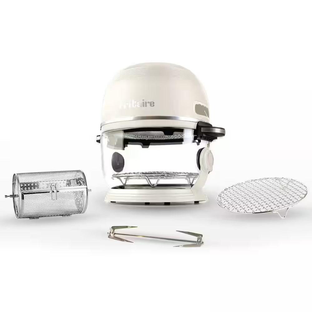 Self-Cleaning Glass Bowl Air Fryer, 5 Qt., 6 Functions, BPA Free, Rotisserie/Tumbler, White