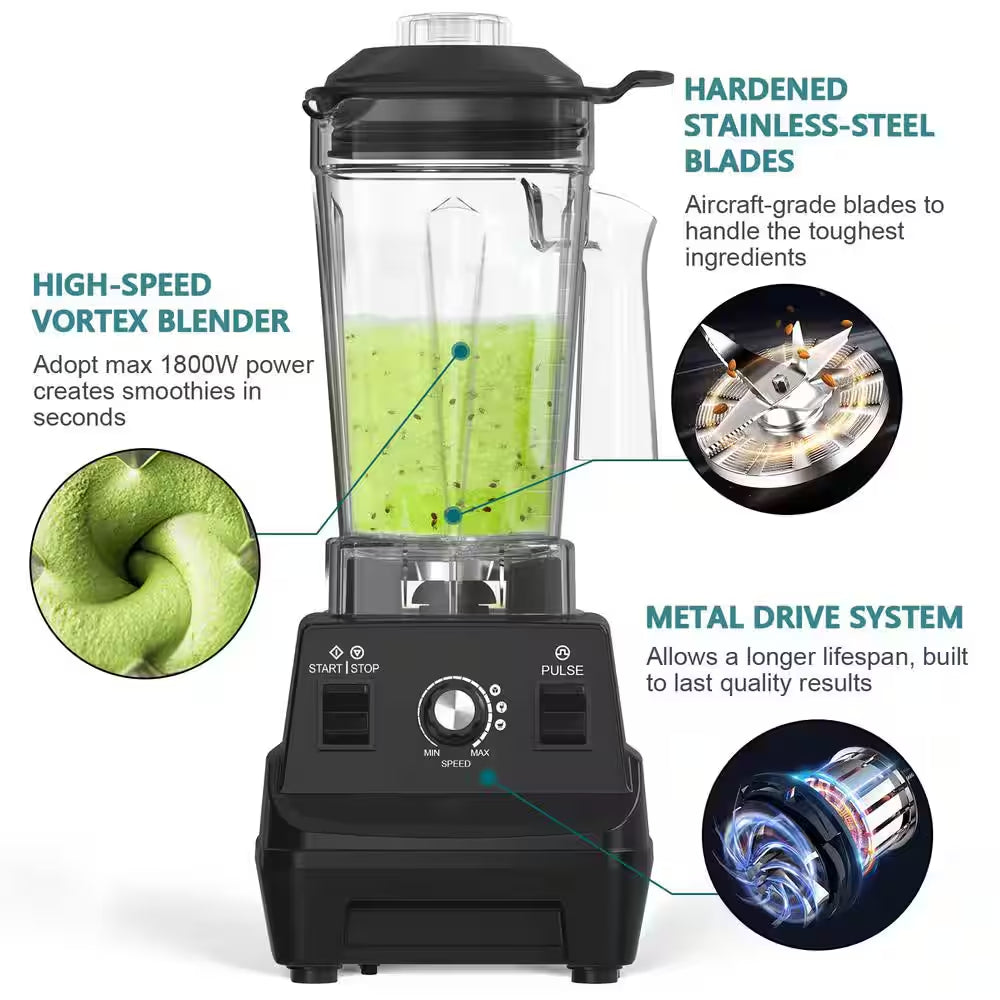 60 Oz. 3-Speed Black 1800W Blender with Durable Stainless Steel Blades for Shakes and Smoothies, Nuts, Ice and Fruits