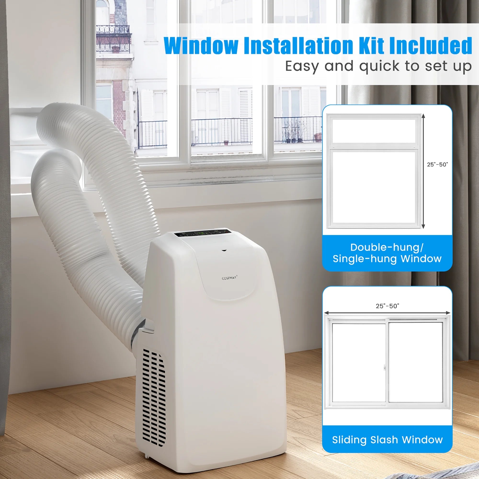 8000 BTU (11,500 BTU ASHRAE) Dual Hose Portable Air Conditioner 3-In-1 AC Unit W/ Remote Control