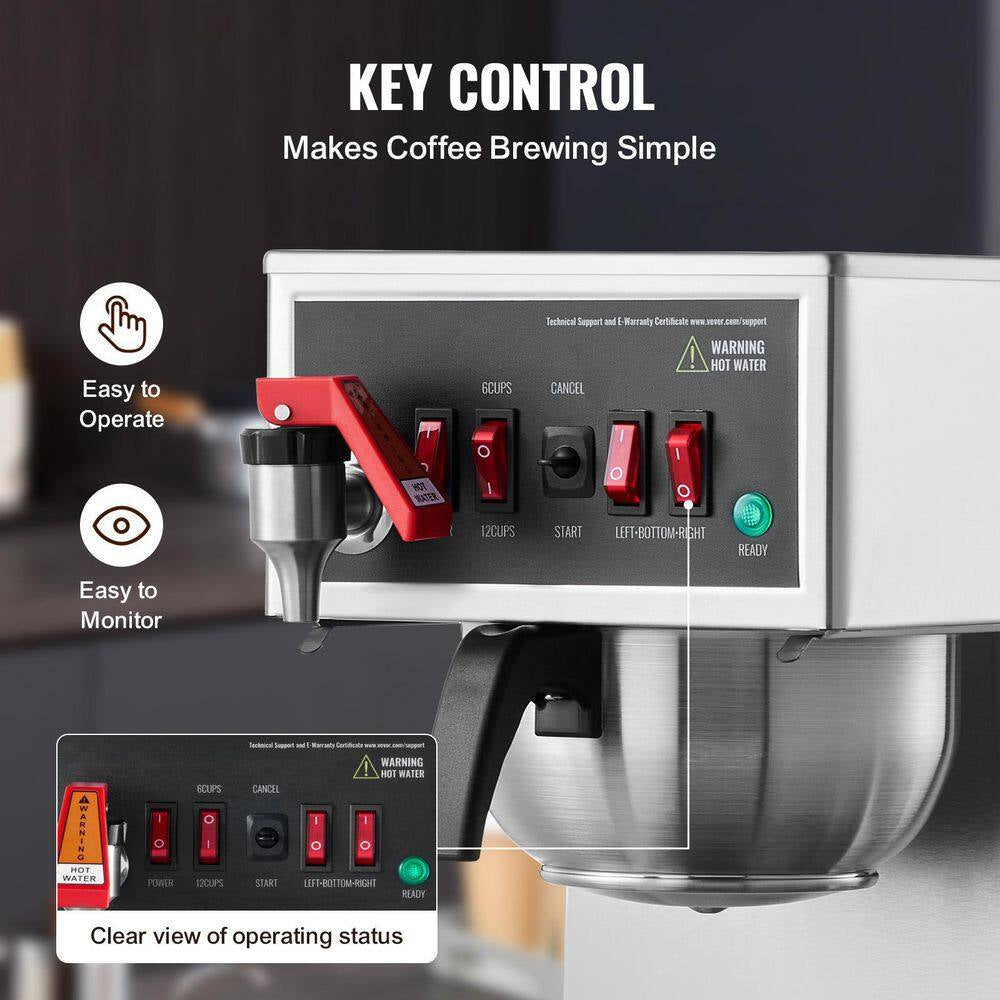 12 Cups Stainless Steel Drip Coffee Maker with 3 Glass Carafes and 3 Warmer Plates for Restaurant,2025 Upgrade,Silver