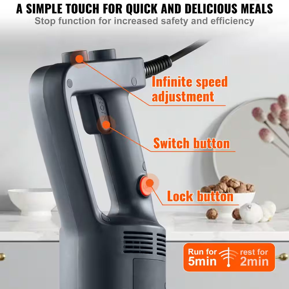 Black Commercial Immersion Blender 750W 20 In. Heavy Duty Hand Mixer Multi-Purpose Portable Mixer