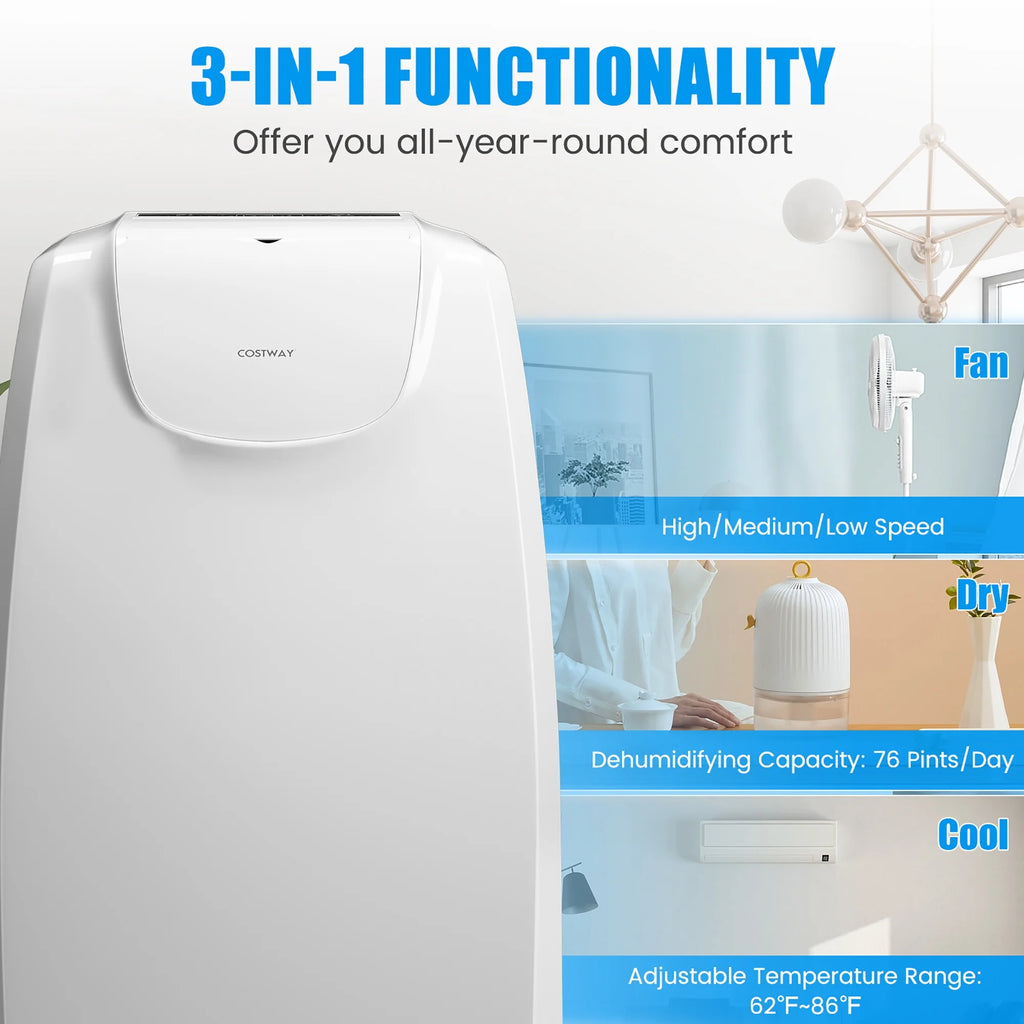 8000 BTU (11,500 BTU ASHRAE) Dual Hose Portable Air Conditioner 3-In-1 AC Unit W/ Remote Control