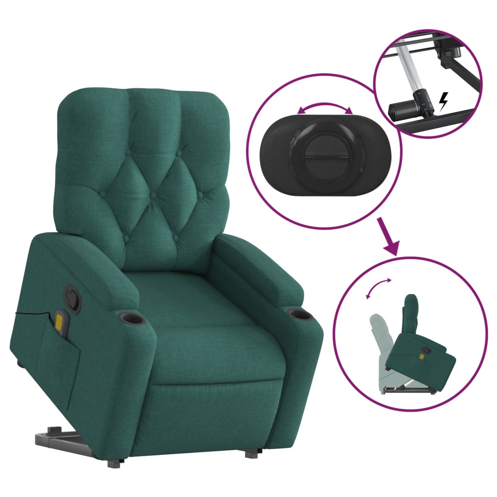 vidaXL Stand up Massage Recliner Chair Dark Green Fabric