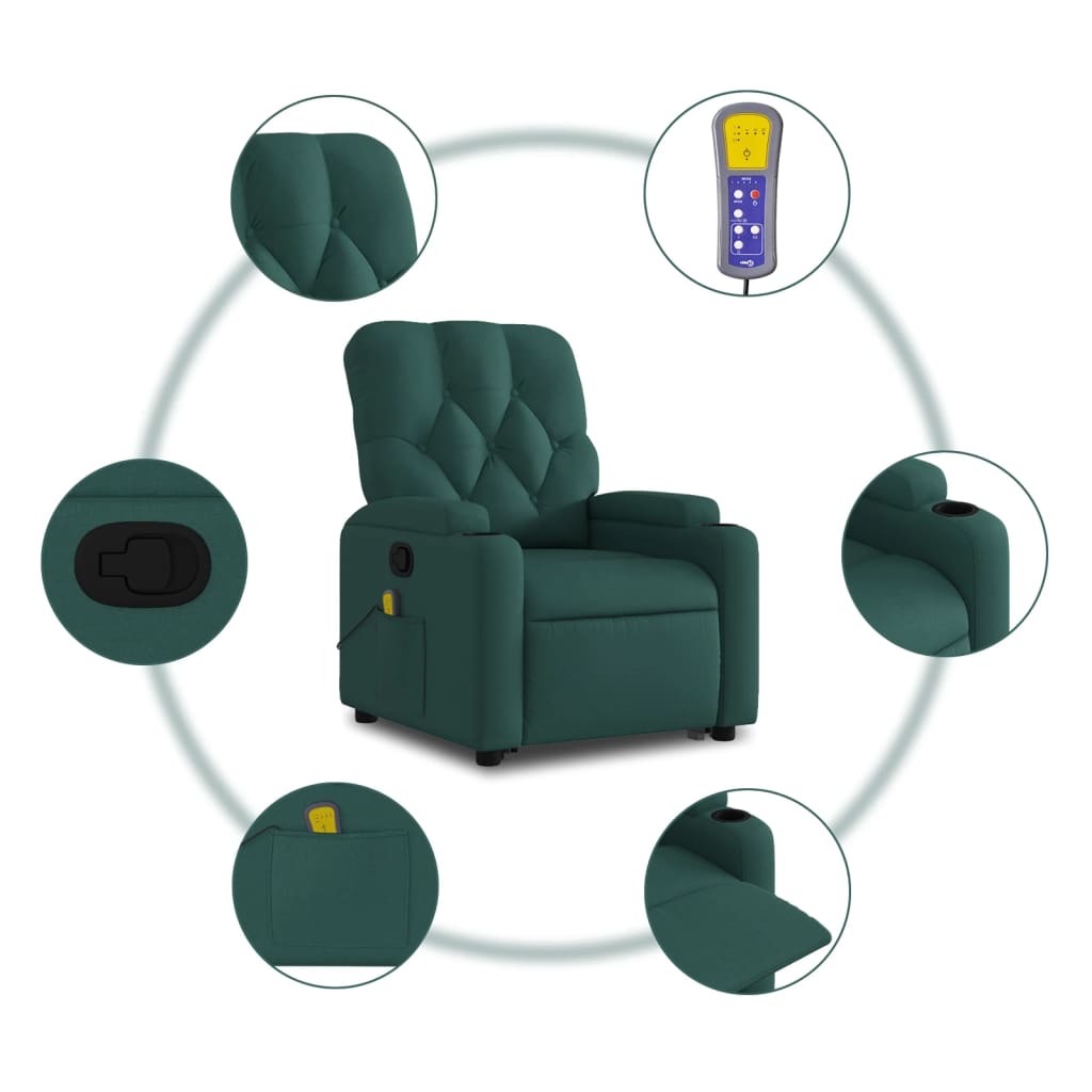vidaXL Stand up Massage Recliner Chair Dark Green Fabric