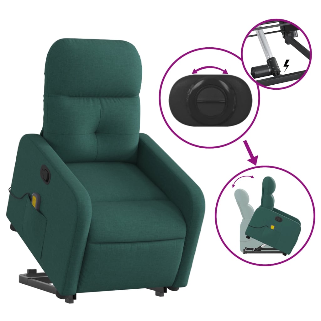 vidaXL Stand up Massage Recliner Chair Dark Green Fabric