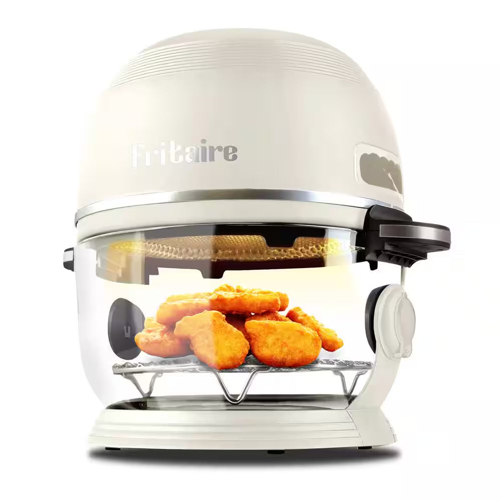 Self-Cleaning Glass Bowl Air Fryer, 5 Qt., 6 Functions, BPA Free, Rotisserie/Tumbler, White