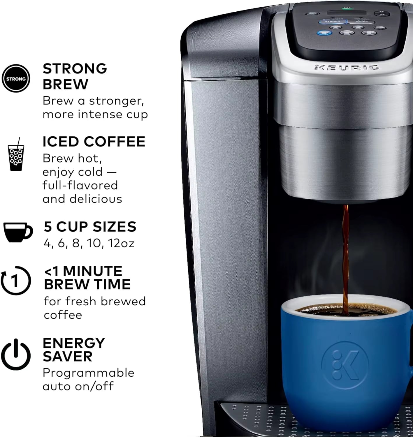 K-Elite Single Serve K-Cup Pod Coffee Maker, with Strength and Temperature Control, Iced Coffee Capability, 8 to 12Oz Brew Size,