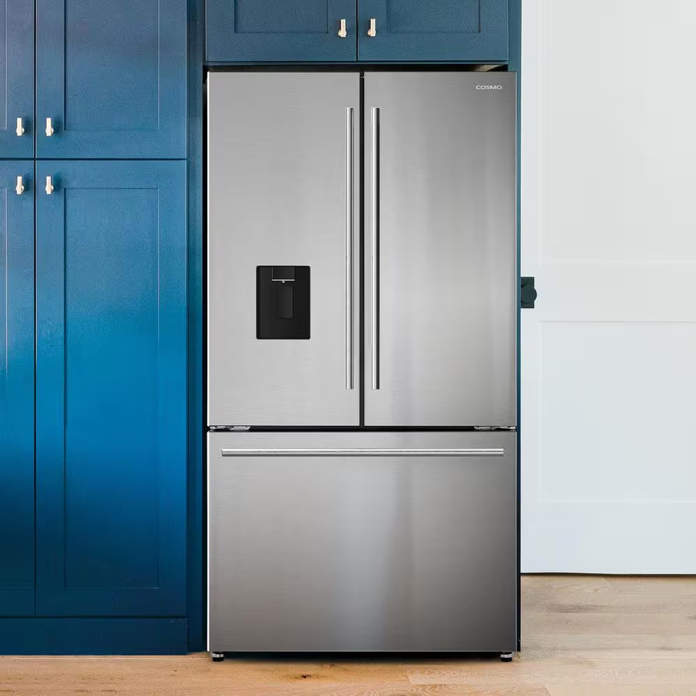 22.4 Cu. Ft. 3-Door French Door Refrigerator with Water Dispenser and Ice Maker in Stainless Steel, Counter Depth