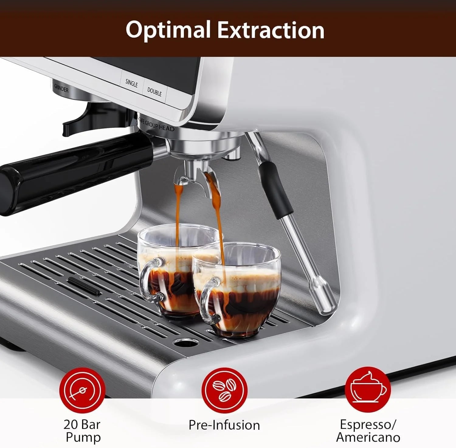 Espresso Machines with Milk Frother Steam Wand,Espresso Maker with Grinder,Barista Latte Machine with Removable Water Tank for Cappuccinos or Macchiatos,Gift for Women Men