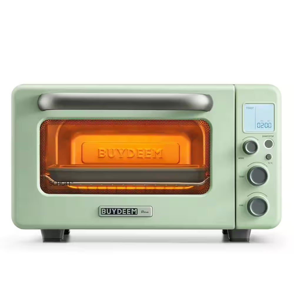 12.5 Qt Mini Digital Toaster Oven 1600W No Preheat Needed Small Toaster Oven (Cozy Greenish)