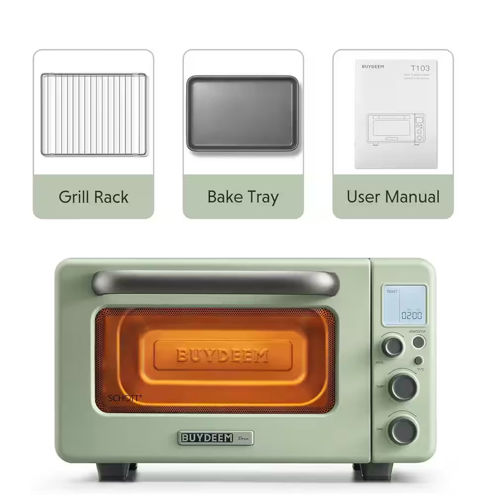 12.5 Qt Mini Digital Toaster Oven 1600W No Preheat Needed Small Toaster Oven (Cozy Greenish)