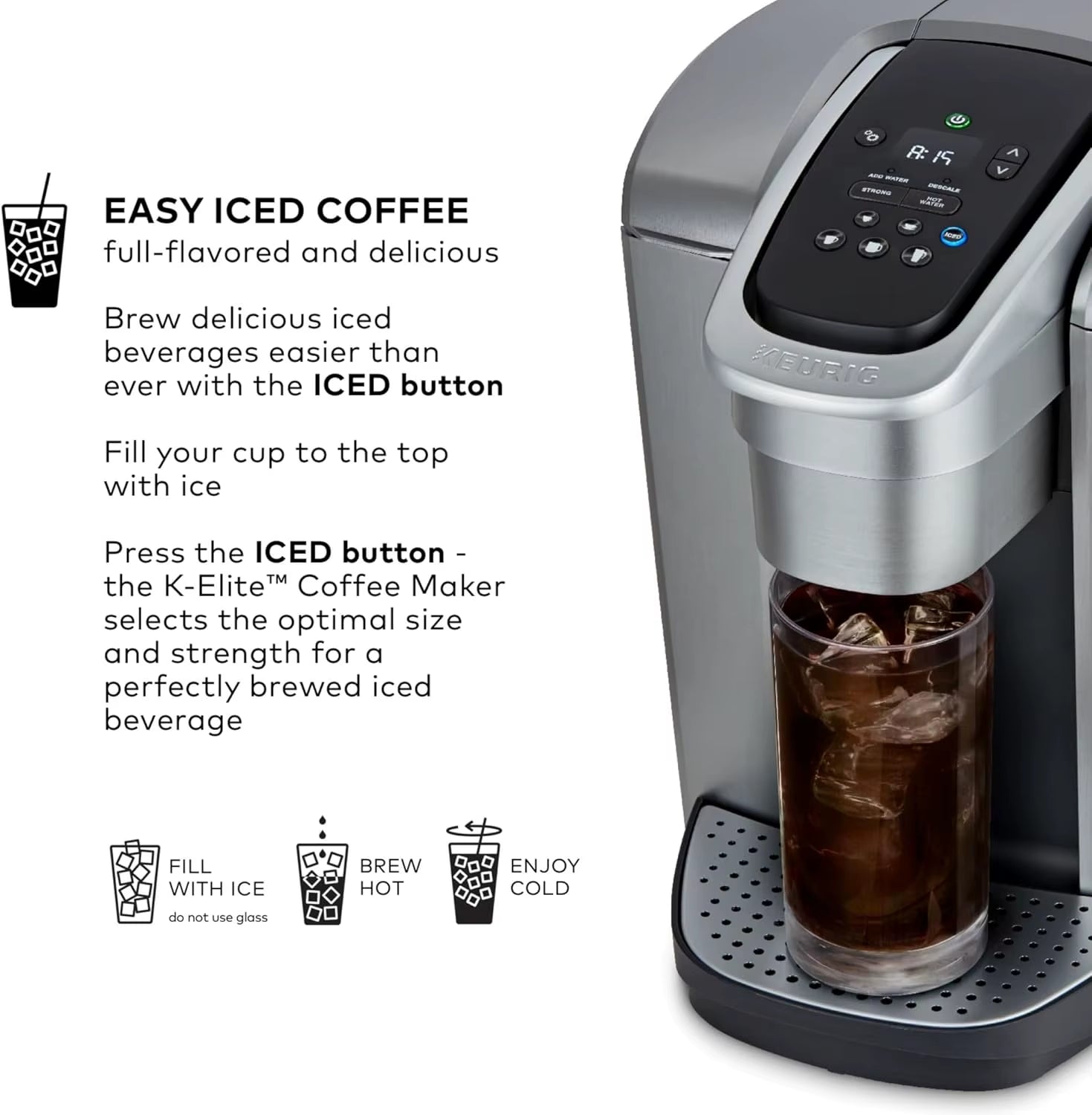 K-Elite Single Serve K-Cup Pod Coffee Maker, with Strength and Temperature Control, Iced Coffee Capability, 8 to 12Oz Brew Size,