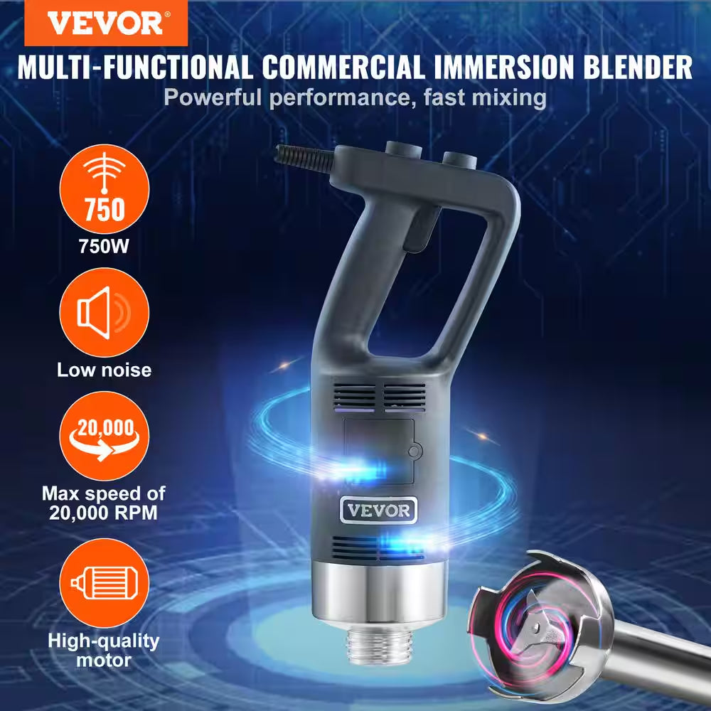 Black Commercial Immersion Blender 750W 20 In. Heavy Duty Hand Mixer Multi-Purpose Portable Mixer