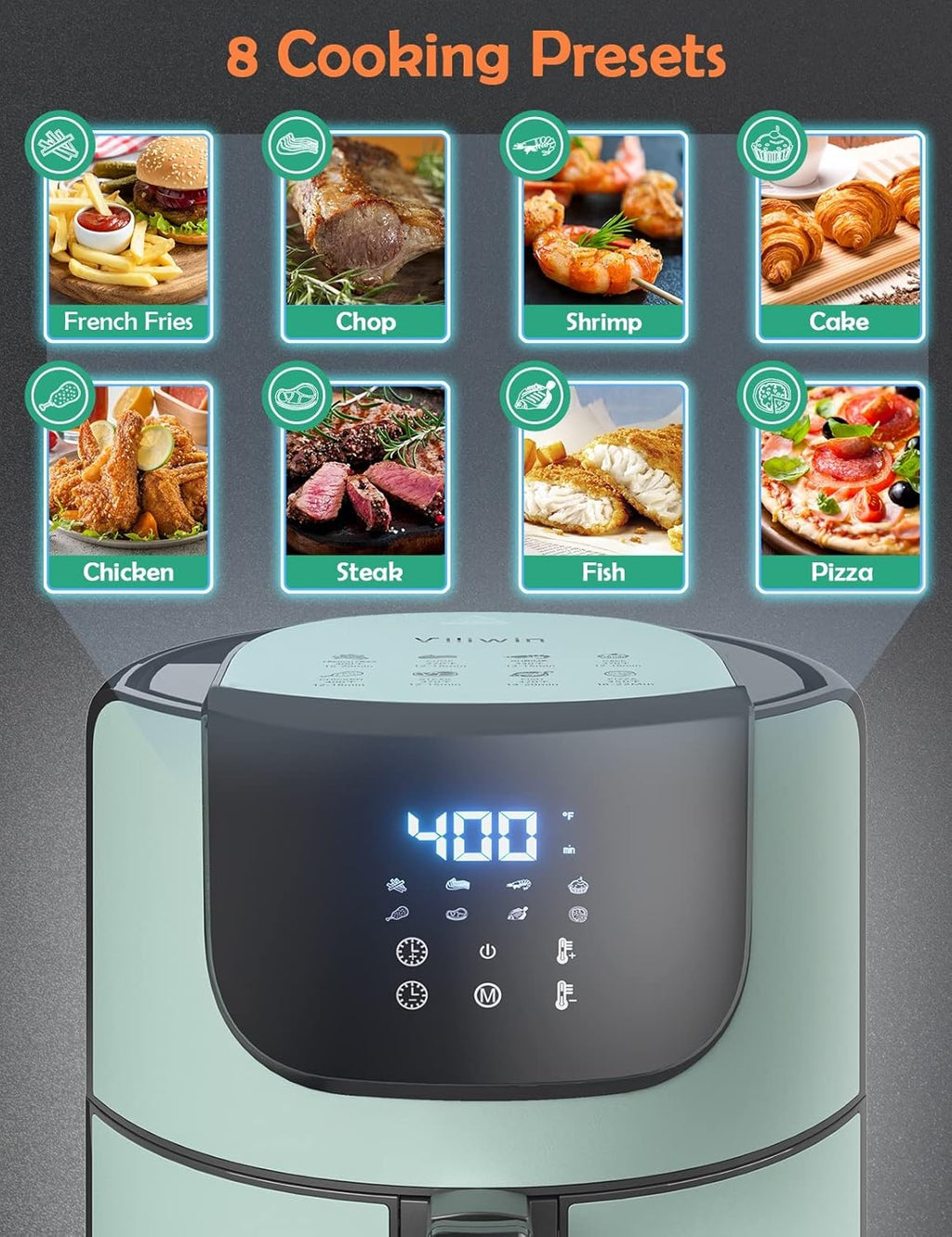 Air Fryer 5.8 Quart Hot Air Fryer Oven with Digital Touch Screen Airfryer with Nonstick Basket Dishwasher Friendly up to 400℉ Large Air Fryer for 2–5 Family Members