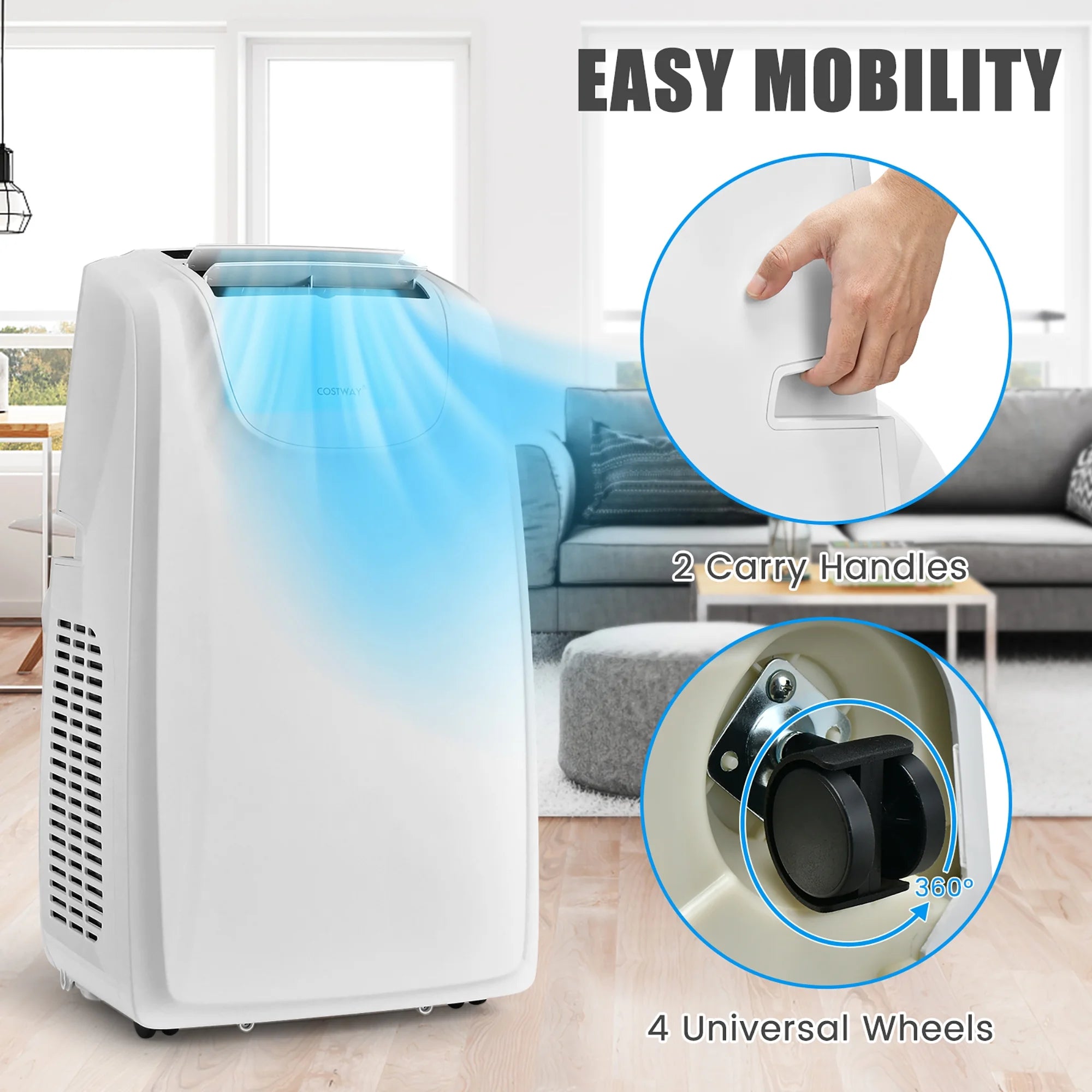 8000 BTU (11,500 BTU ASHRAE) Dual Hose Portable Air Conditioner 3-In-1 AC Unit W/ Remote Control