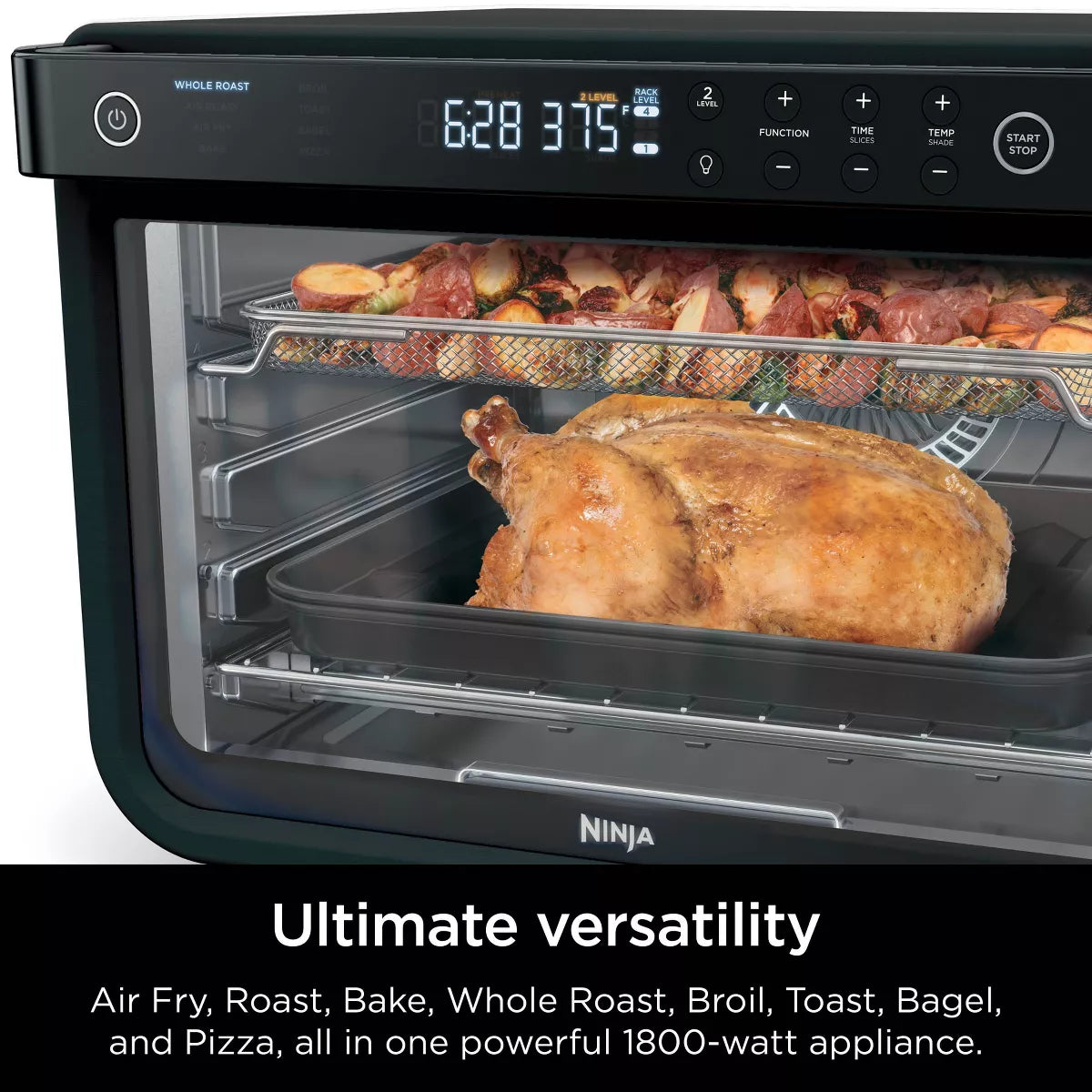 Ninja Foodi 8-In-1 XL Pro Air Fry Oven DT202BK: Toaster Oven, 1800W, Dishwasher-Safe, Black, Includes Wire Rack & Recipes