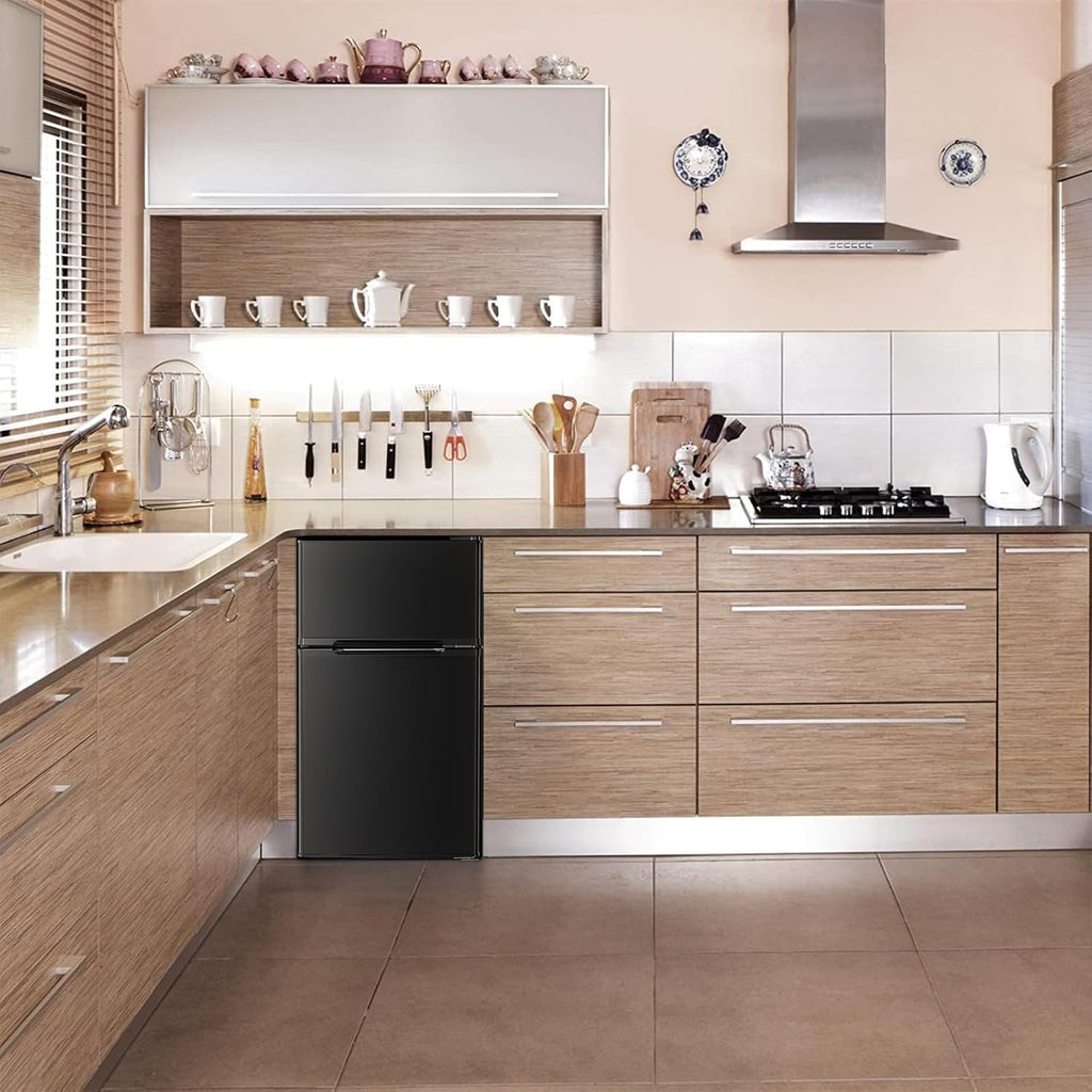 Mini Compact Refrigerator, 3.2 Cu.Ft. Separate Freezer Double 2-Door Adjustable Removable Shelves for Apartment/Dorm/Office,Black