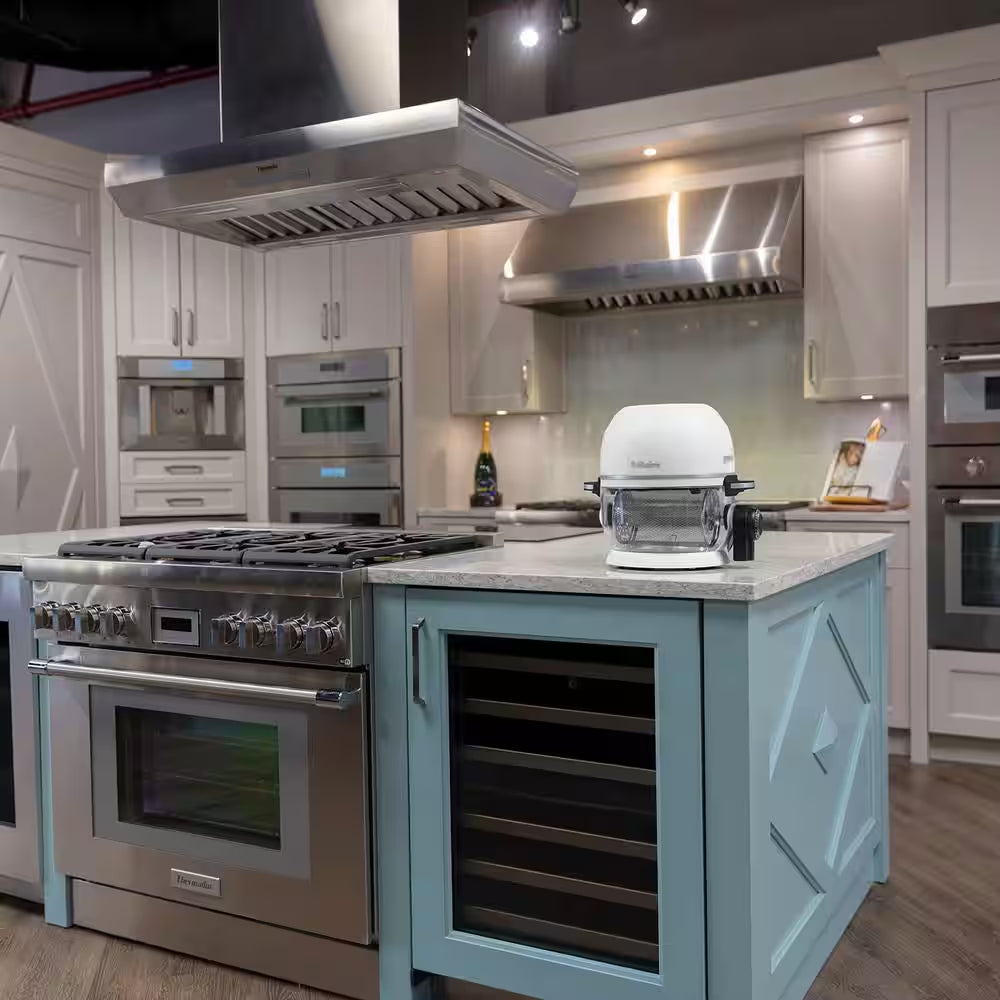 Self-Cleaning Glass Bowl Air Fryer, 5 Qt., 6 Functions, BPA Free, Rotisserie/Tumbler, White