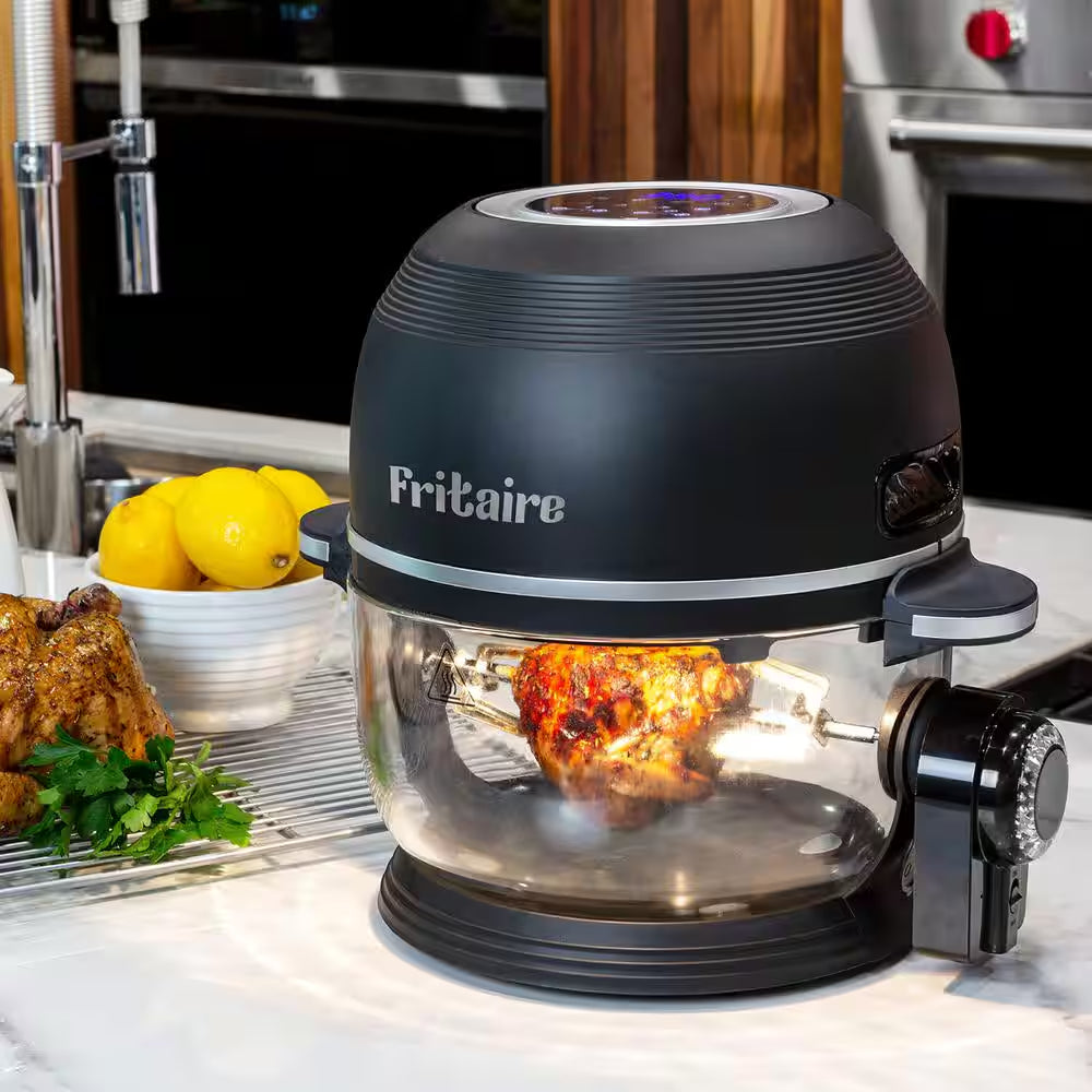 Self-Cleaning Glass Bowl Air Fryer, 5 Qt., 6 Functions, BPA Free, Rotisserie/Tumbler, White
