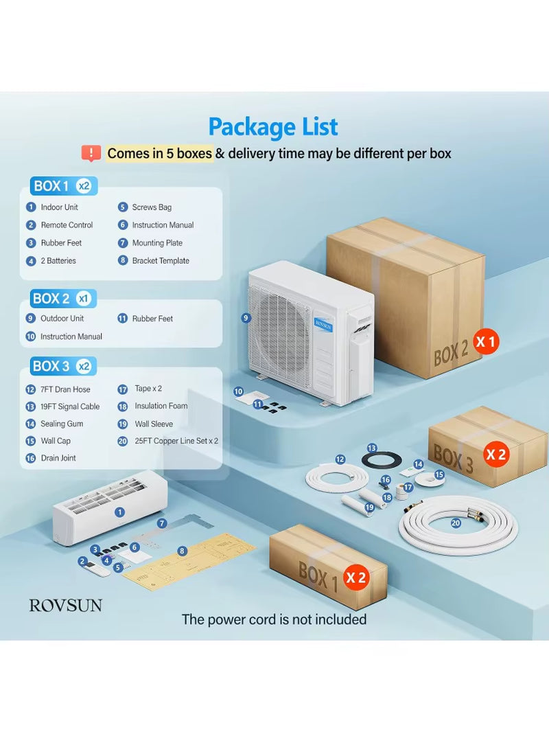20000 BTU Dual Zone WIFI Mini Split Ac/Heating System, 20 SEER2 2 Zone 12000 + 12000 BTU Ductless Split Air Conditioner W