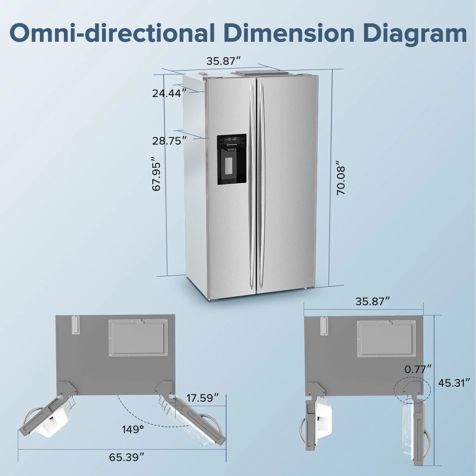 21 Cu.Ft. 36" Depth French Door Refrigerator with Ice & Water Dispenser, Auto Defrost, Gray Stainless Steel