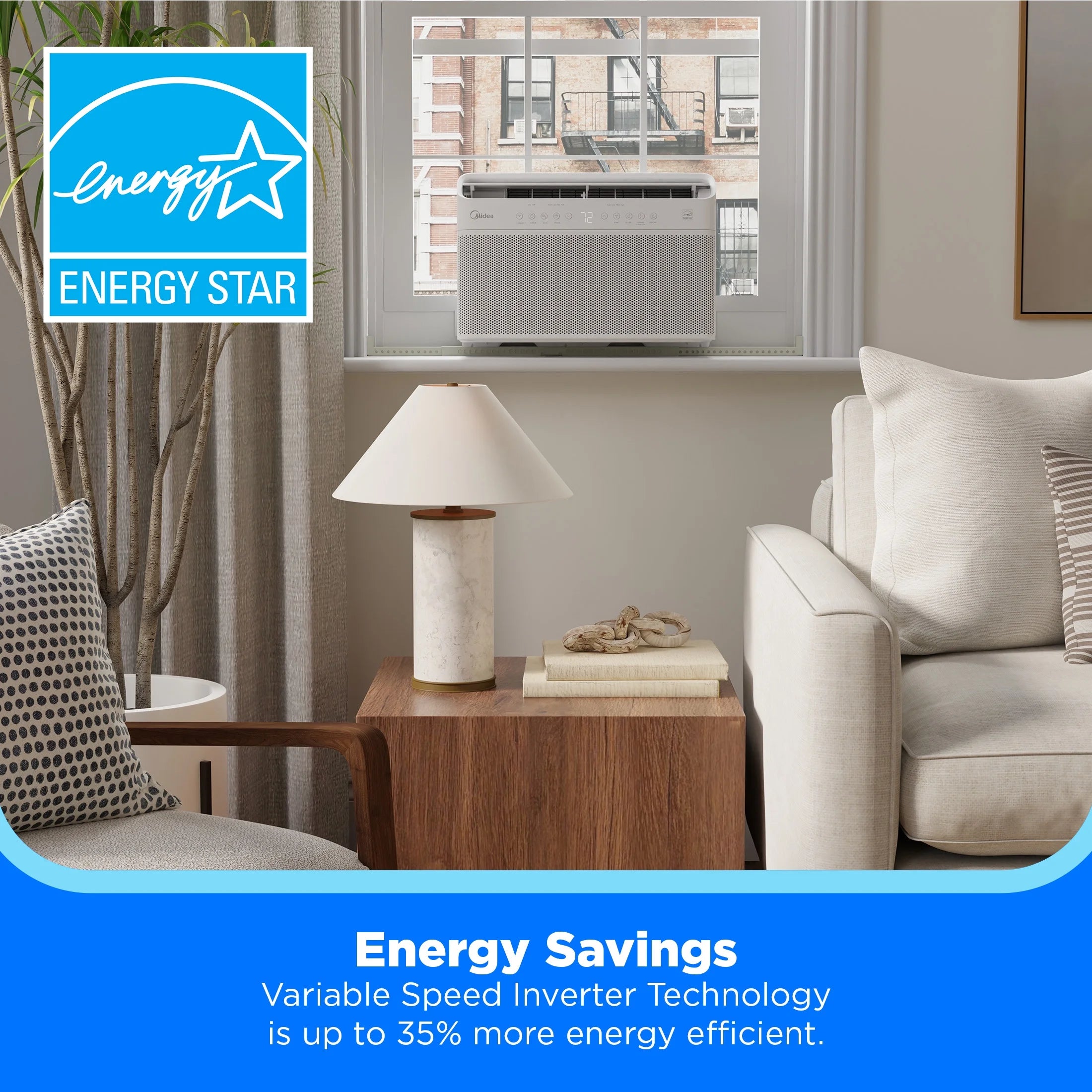 12,000 BTU Smart Inverter U-Shaped Window Air Conditioner, Energy Efficient Quiet AC Unit, Wi-Fi Enabled – White