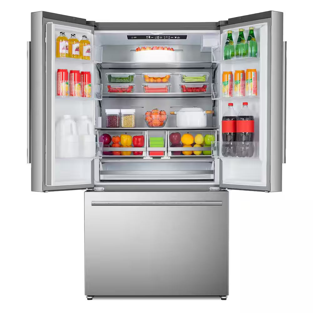 22.4 Cu. Ft. 3-Door French Door Refrigerator with Water Dispenser and Ice Maker in Stainless Steel, Counter Depth